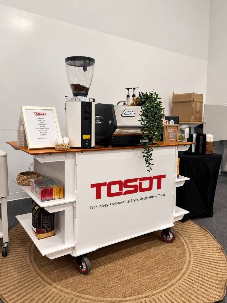 Fes Coffee cart branded for TOSOT at a brand activation