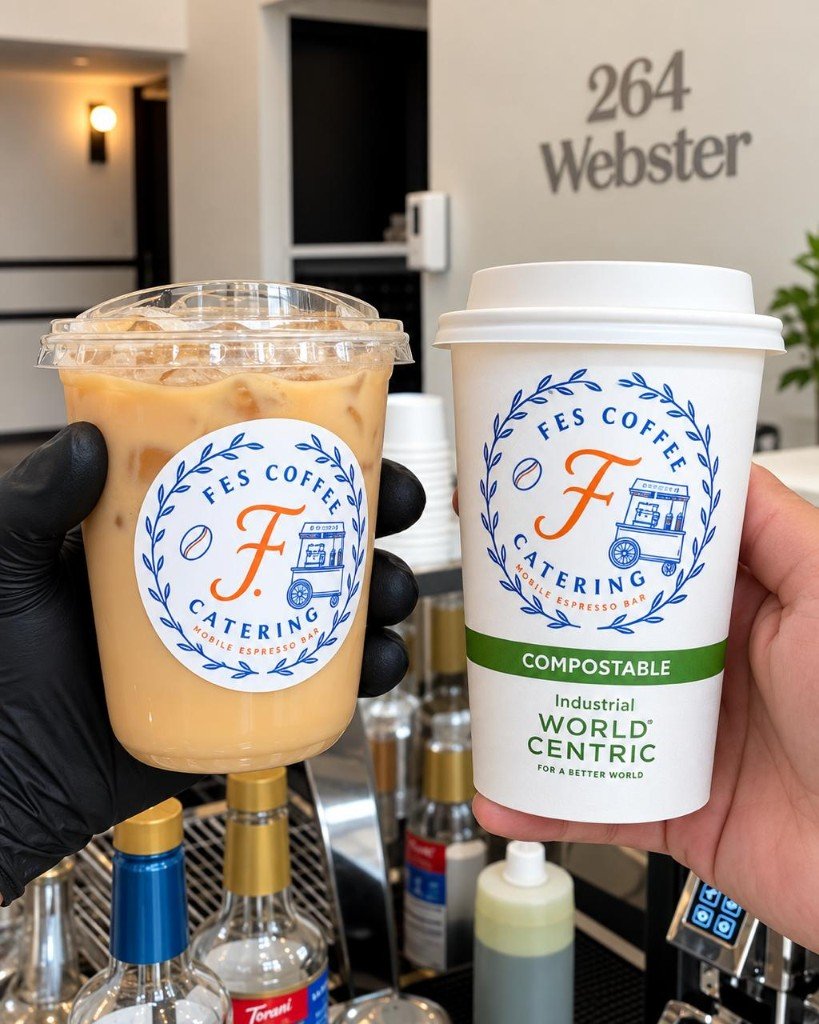 Fes Coffee branded cups at an event