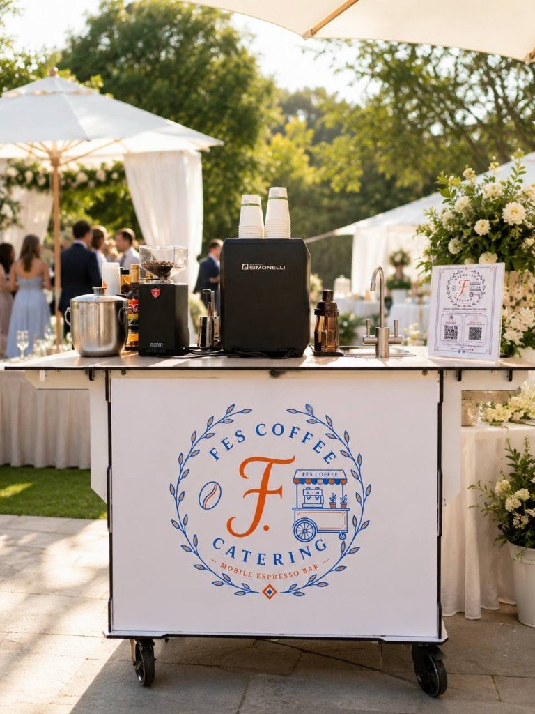 Fes Coffee wedding espresso cart at an outdoor private event
