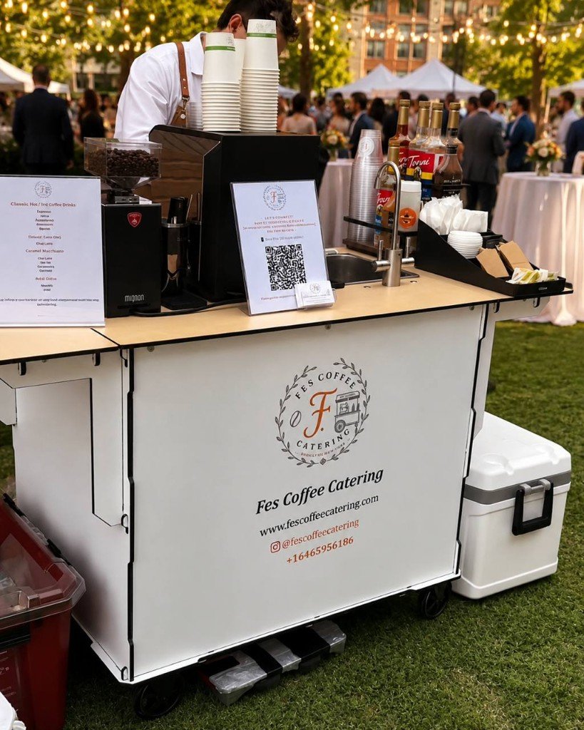 Fes Coffee cart on lawn at evening private celebration
