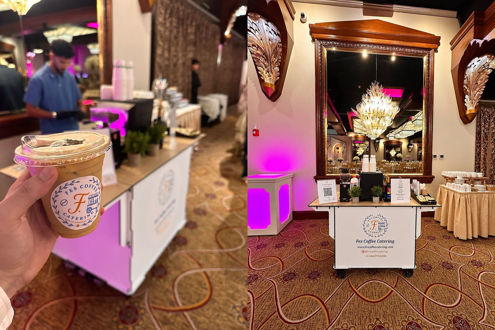 Fes Coffee iced latte and mobile espresso cart at an event