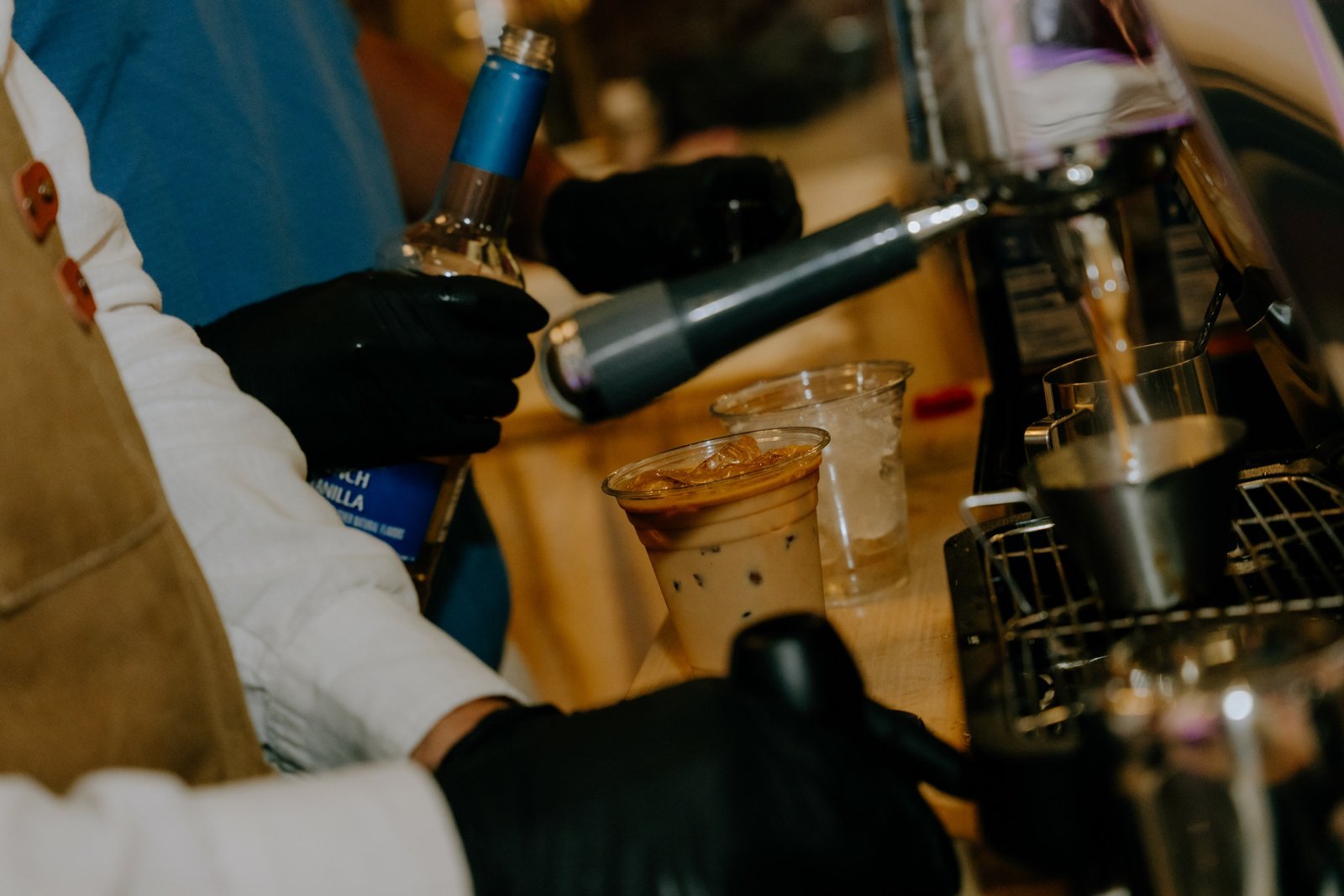 Iced coffee being poured at the Fes Coffee cart