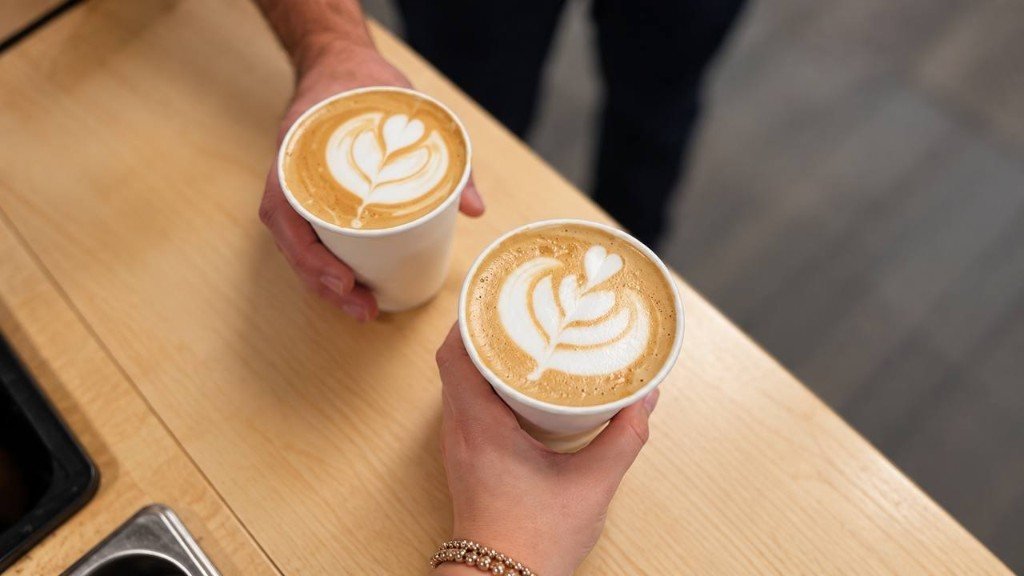 Two Fes Coffee lattes with latte art