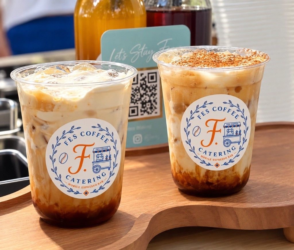 Two iced Fes Coffee drinks for a product launch